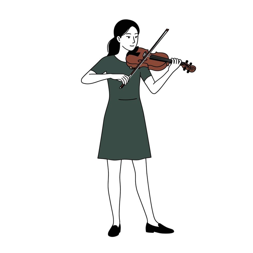 Girl playing violin in minimal design style illustration vector