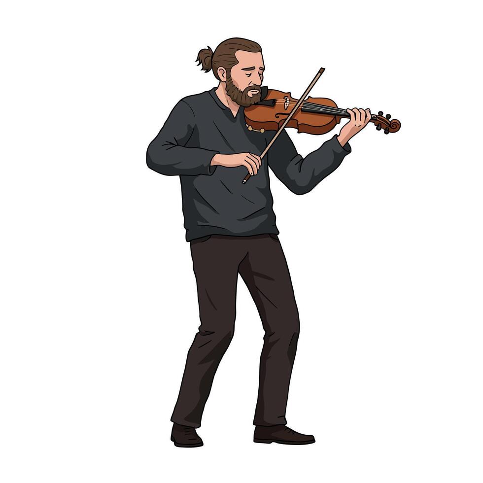 Violinist playing music with passion in detailed flat art vector