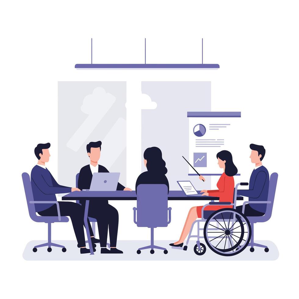 Business meeting with diverse participants in a modern office flat illustration vector