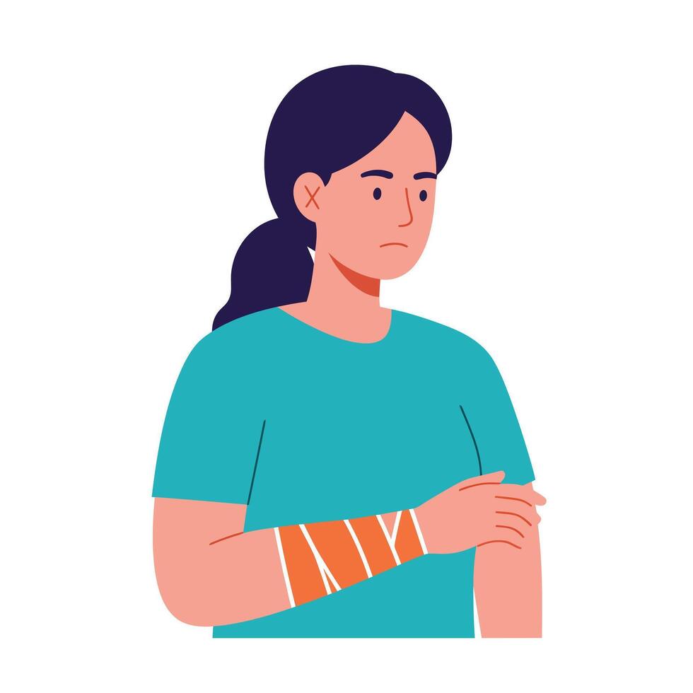 Woman with bandaged arm in flat style illustration vector