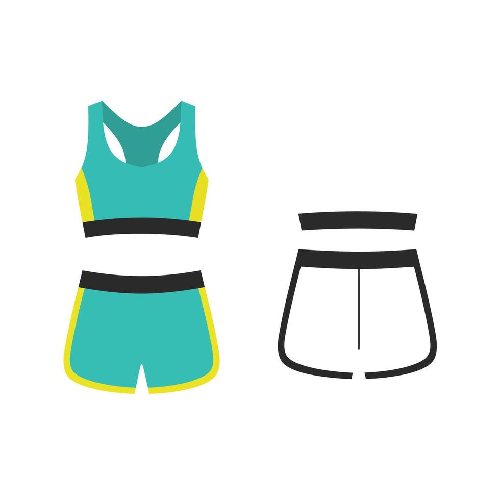 Sportswear design showcasing two frames of athletic outfit in flat art vector