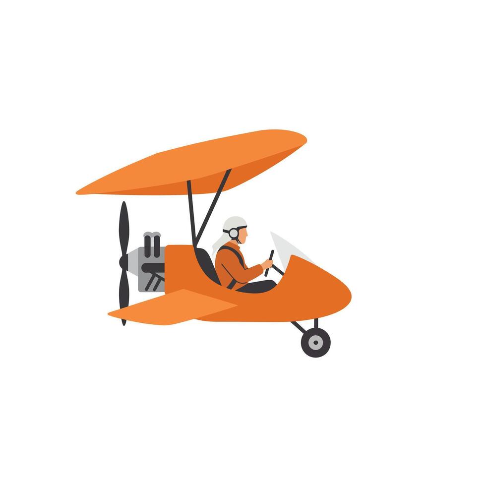 Orange light aircraft design with pilot in flat illustration vector