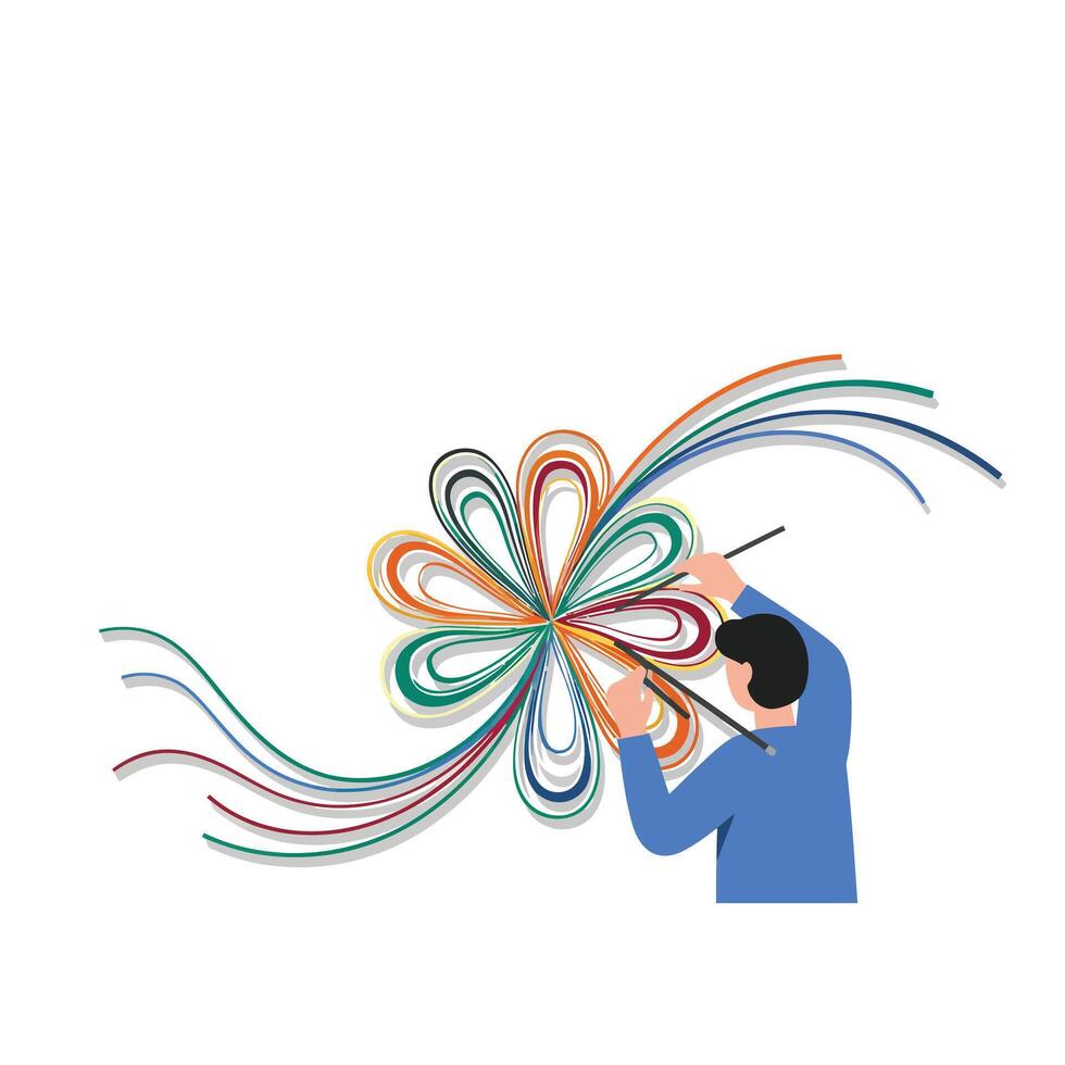 Creative artist crafting colorful floral design in flat art vector