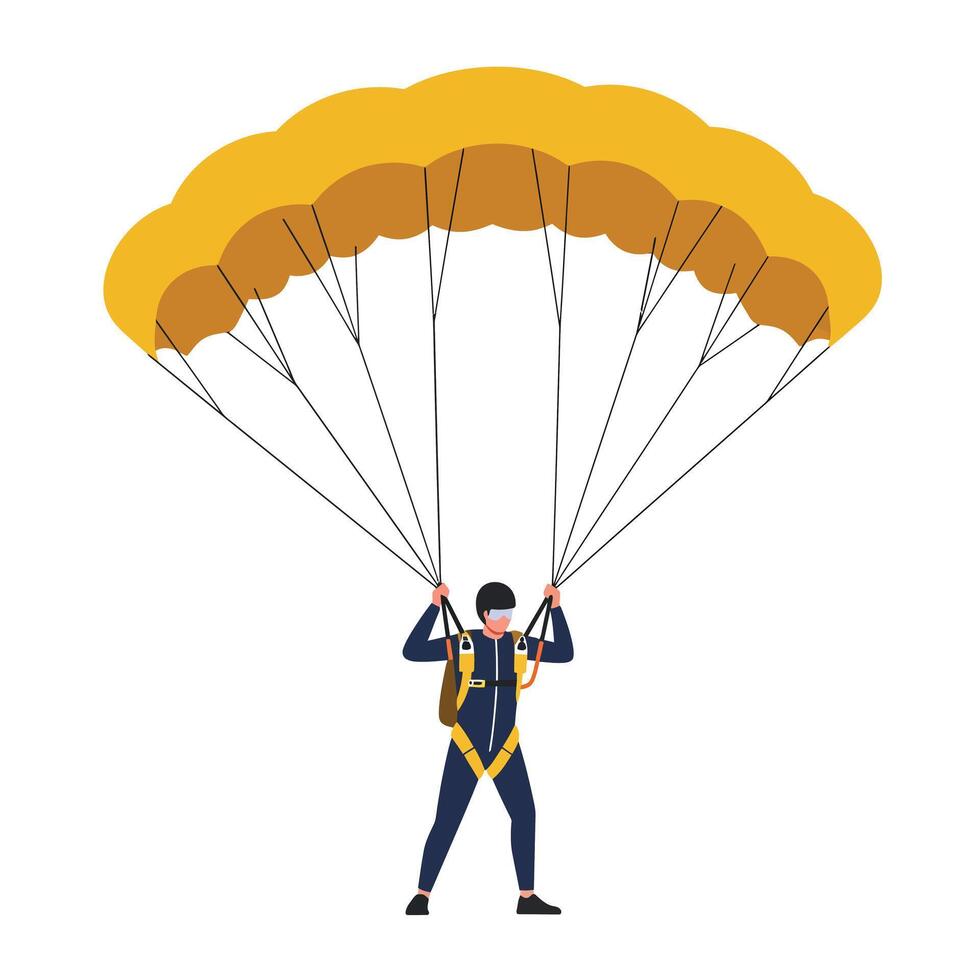 Skydiver descending with parachute in minimal flat design illustration vector