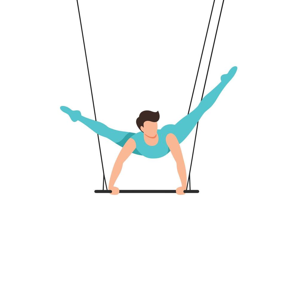 Acrobat performing a split on trapeze in flat design art vector