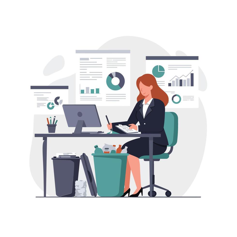 Office worker analyzing data in flat design illustration vector