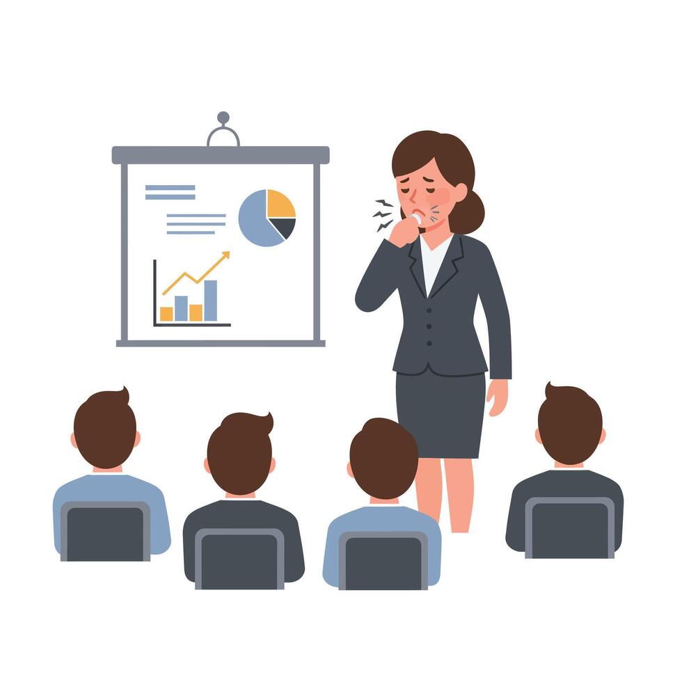 Businesswoman presenting data with emotions in flat illustration for professional settings vector