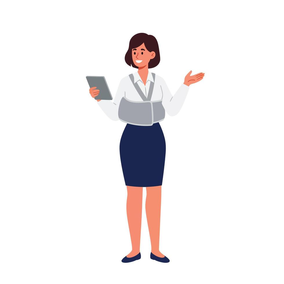 Woman with microphone presenting information in flat illustration style asc vector