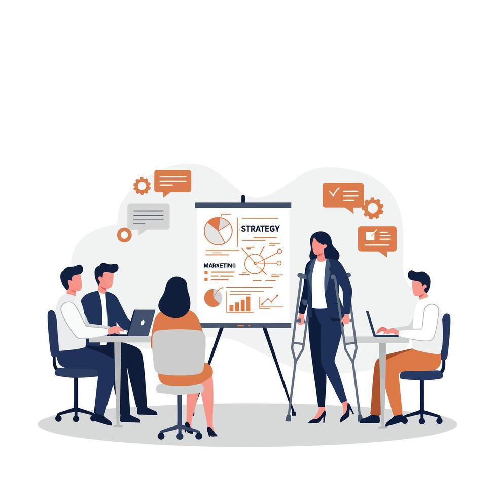 Business meeting with presentation and discussion in flat art style vector