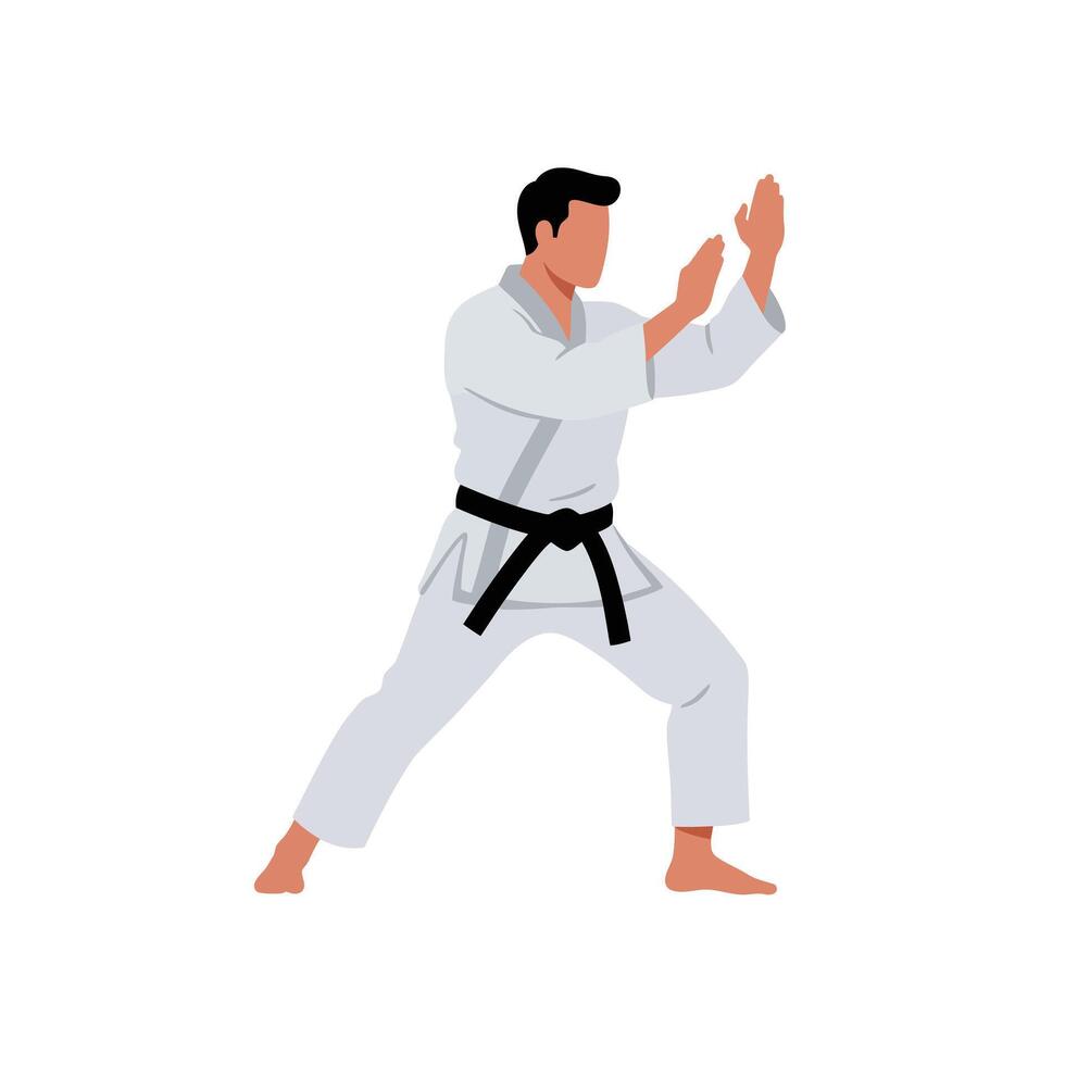 Karate practitioner in action demonstrating a technique in flat art vector