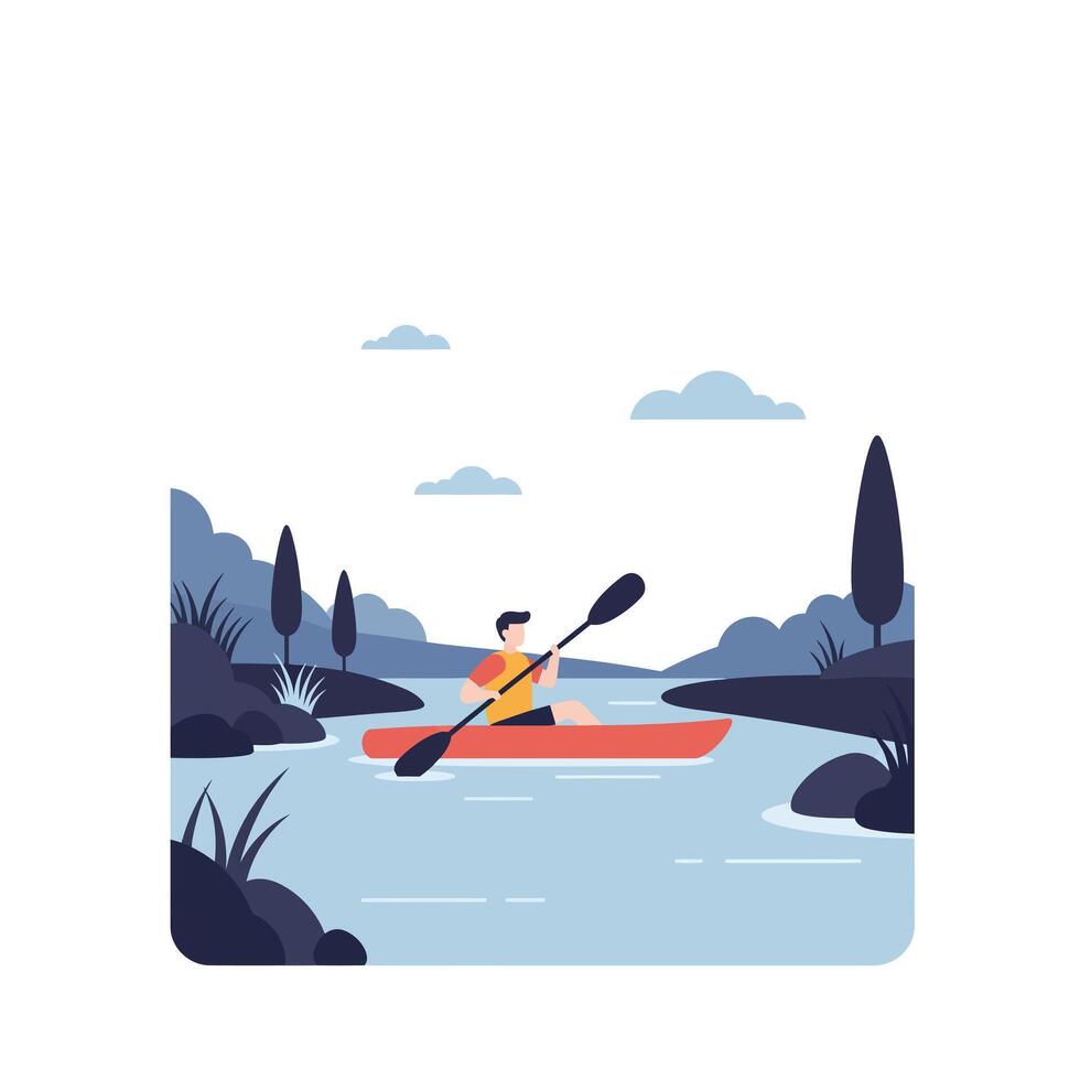 Kayaking on a serene river in flat design art vector