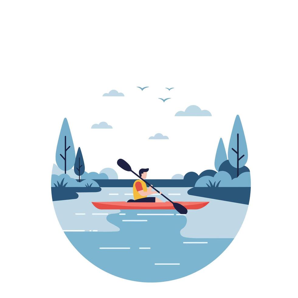 Kayaking in serene waters with flat design style illustration vector