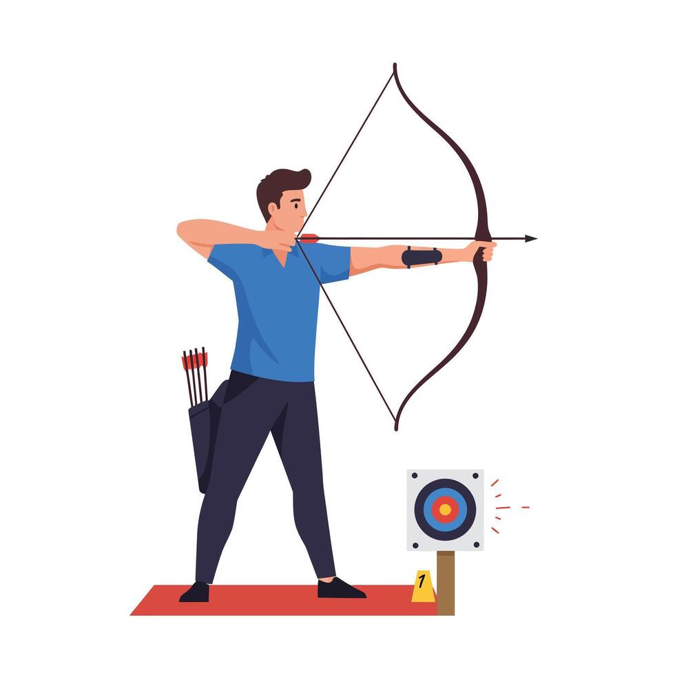 Archer preparing to shoot an arrow in a minimal flat illustration vector