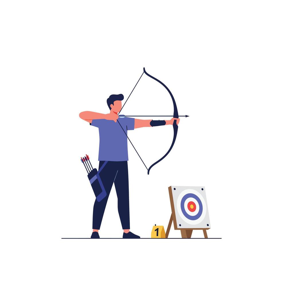 Archer aiming at target in minimalist flat design illustration vector