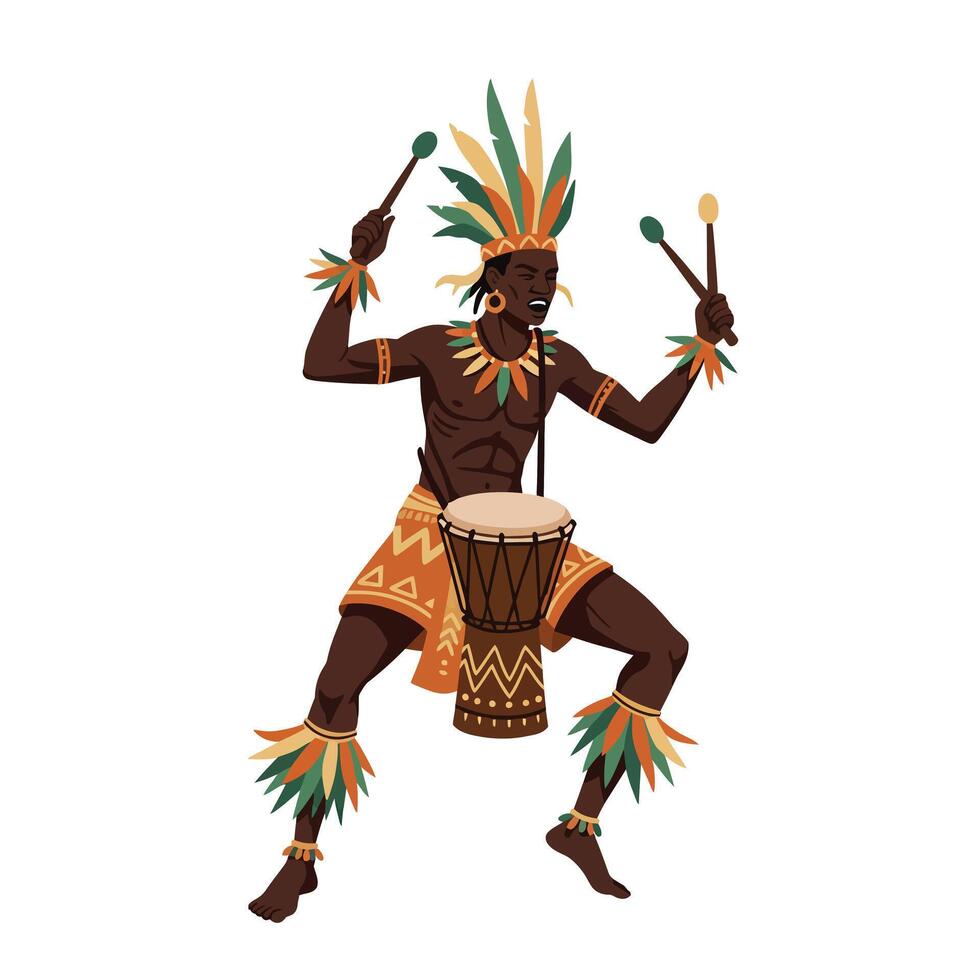 Dynamic drumming figure in vibrant colors with flat design art vector