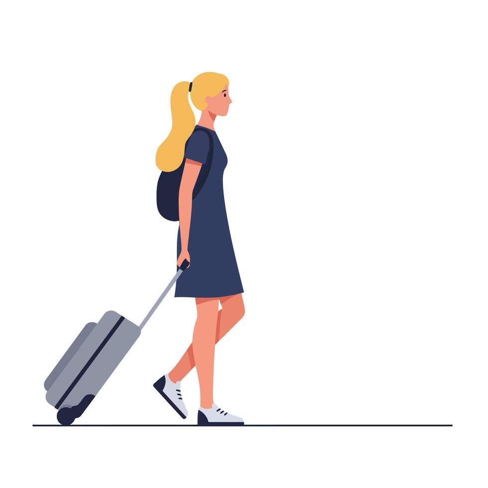 Woman pulling suitcase in flat design style art vector