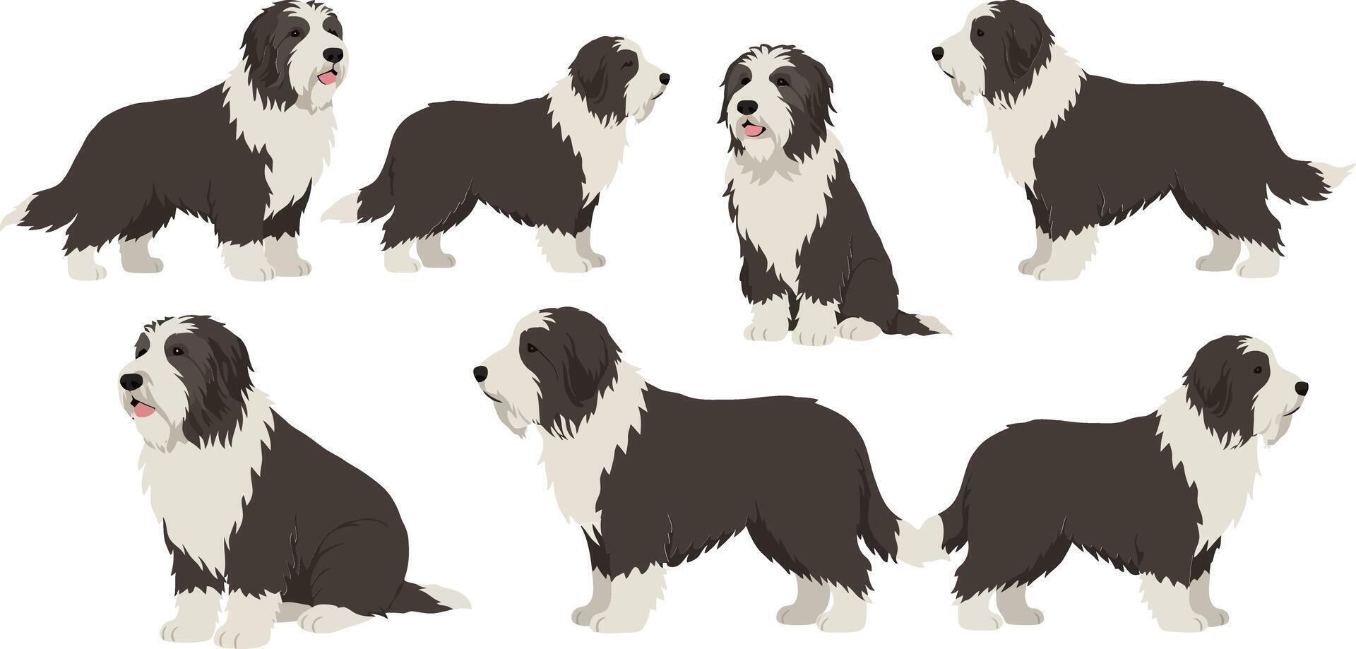 Detailed illustration of playful dogs in various poses with flat design style art xcd vector
