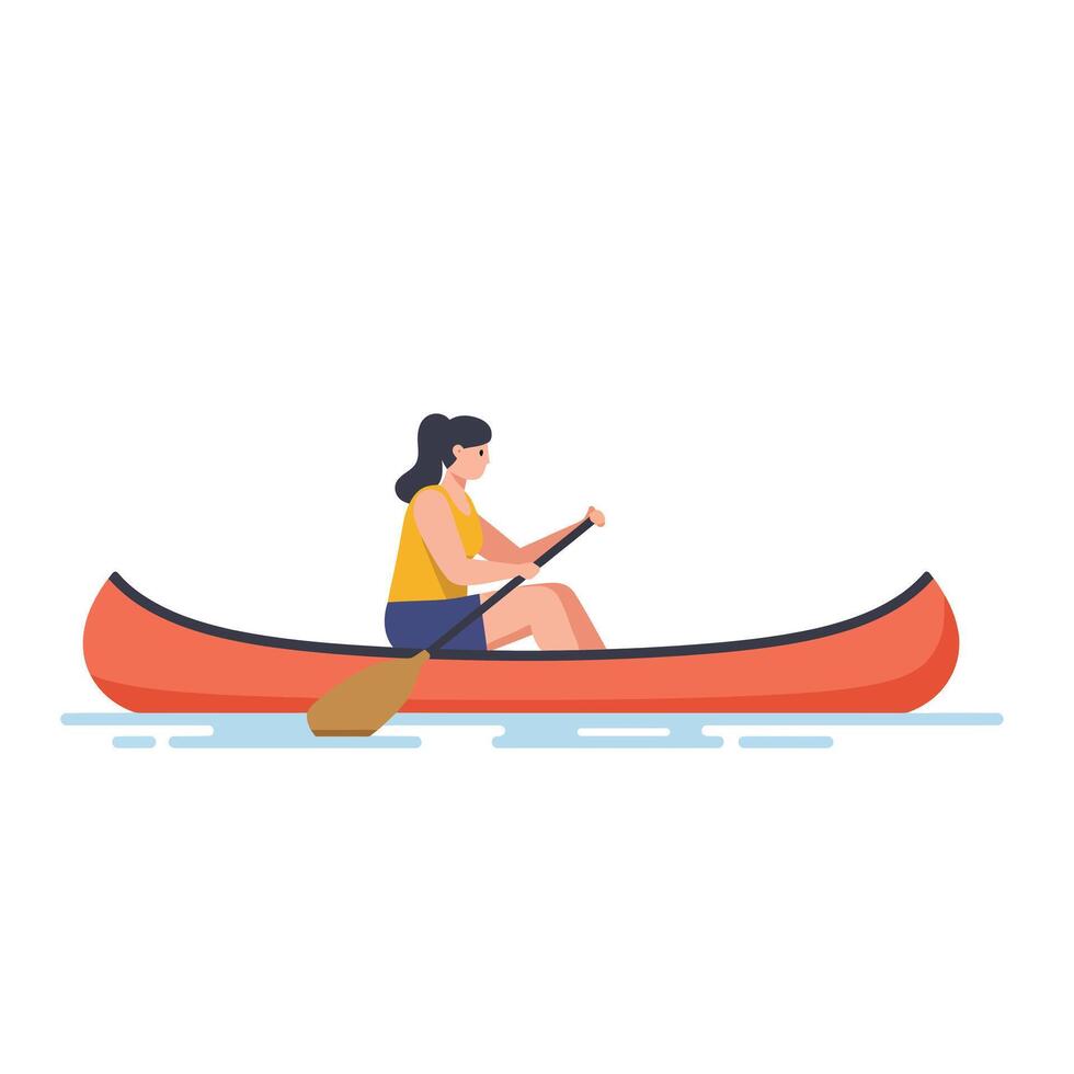 Woman paddling in a canoe with a flat design style illustration vector