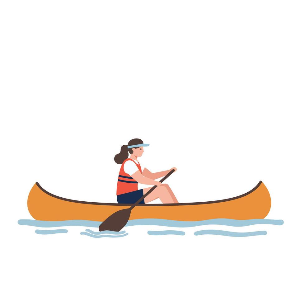 Woman paddling in a canoe with a flat style illustration vector