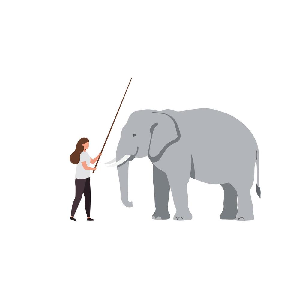 Woman Interacting with Elephant in Minimalist Flat Art Style vector