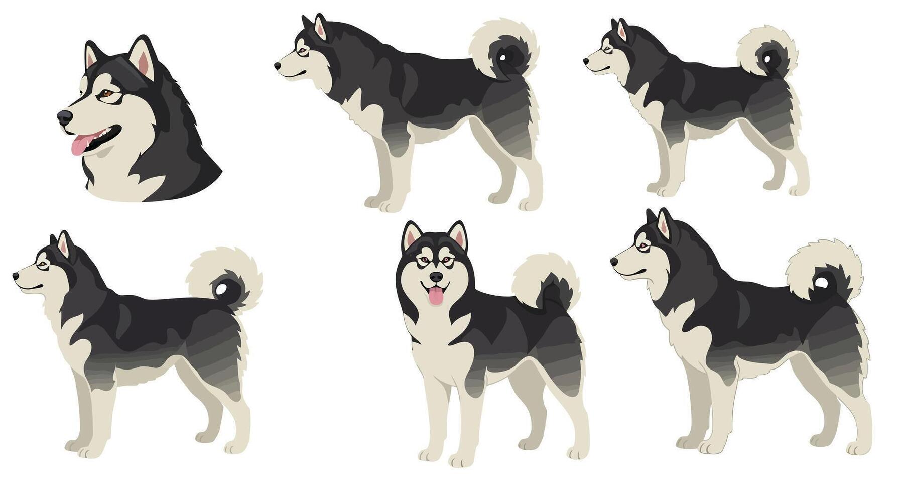 Detailed illustration of a playful husky dog in flat art style vector