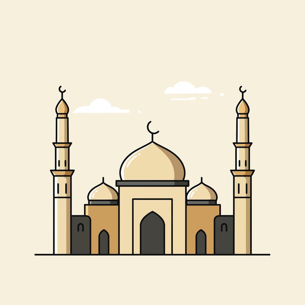 Minimalist mosque design showcasing domes and minarets in flat art vector