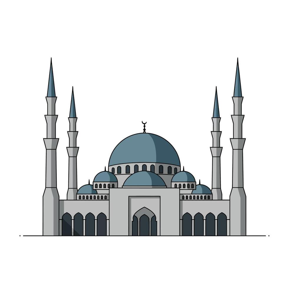 Mosque structure with minarets in flat design style illustration vector