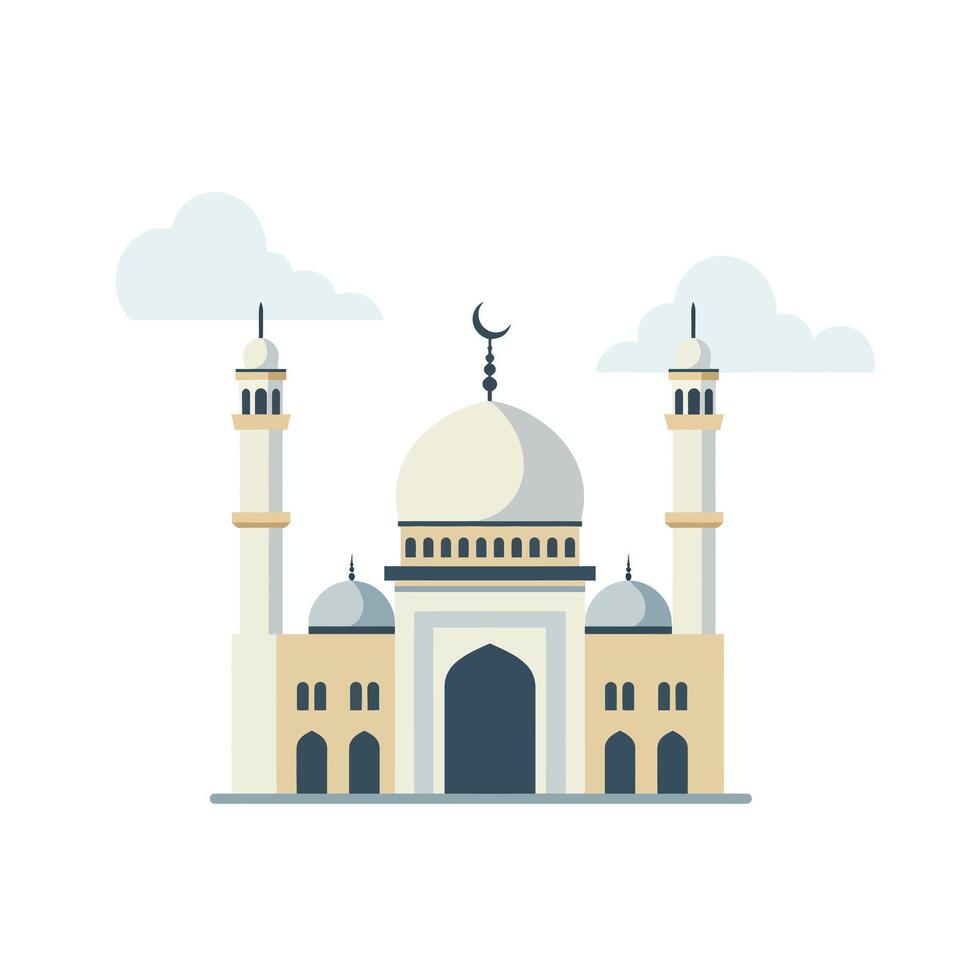 Mosque architecture design in minimal style featuring domes and minarets illustration vector
