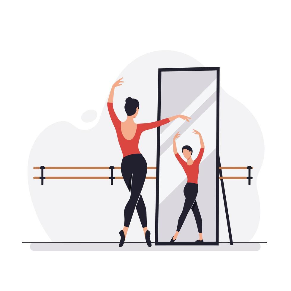 Ballet dancer practicing in front of mirror in minimal art vector
