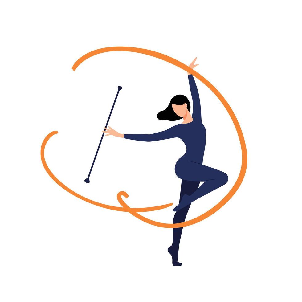 Dancer performing graceful movements with baton in flat illustration vector
