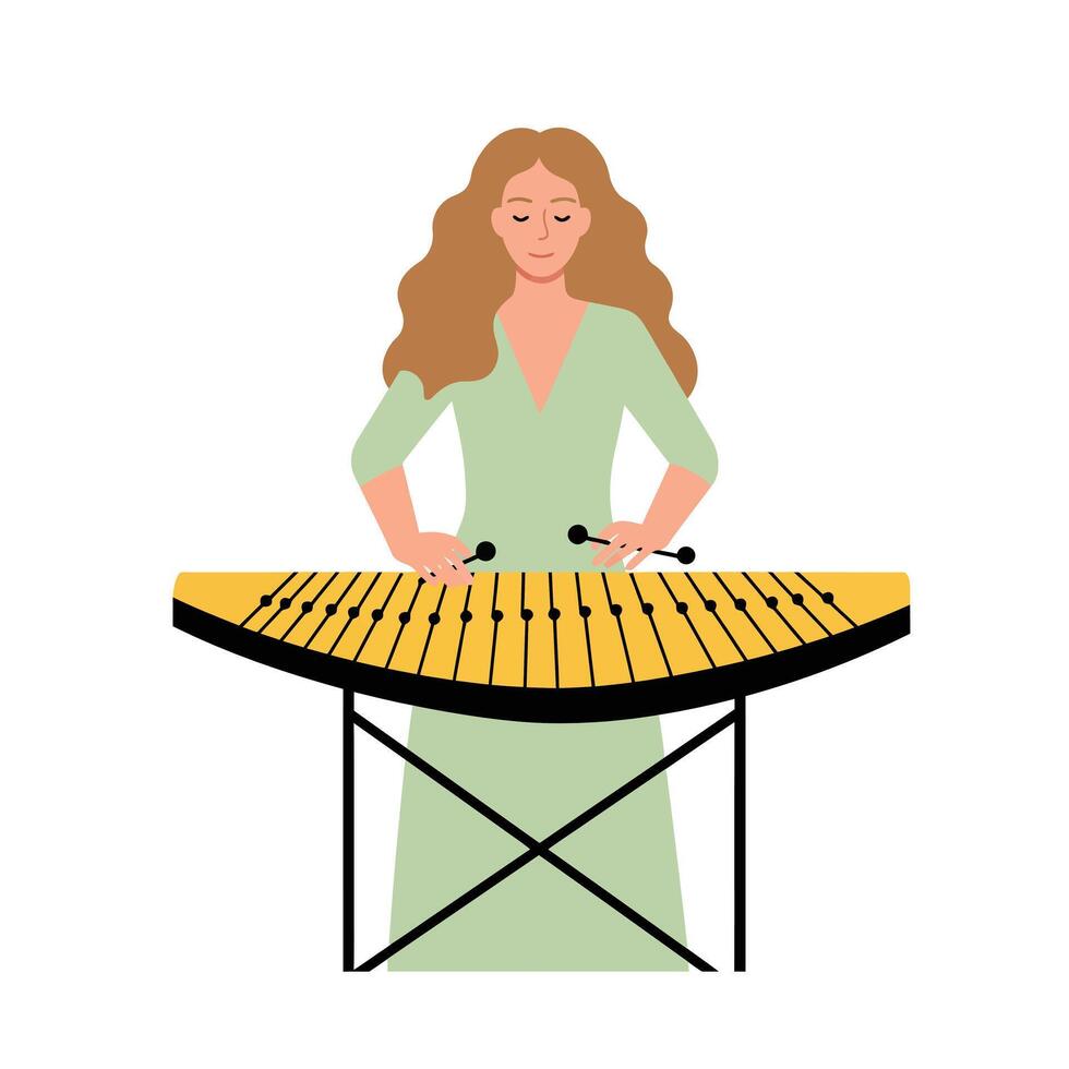 Woman playing a xylophone in minimal flat design illustration vector