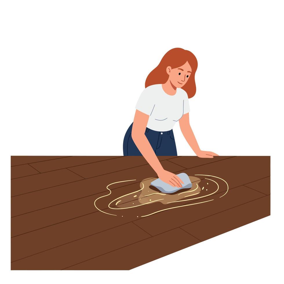 Person cleaning a surface with a cloth in minimal art style vector