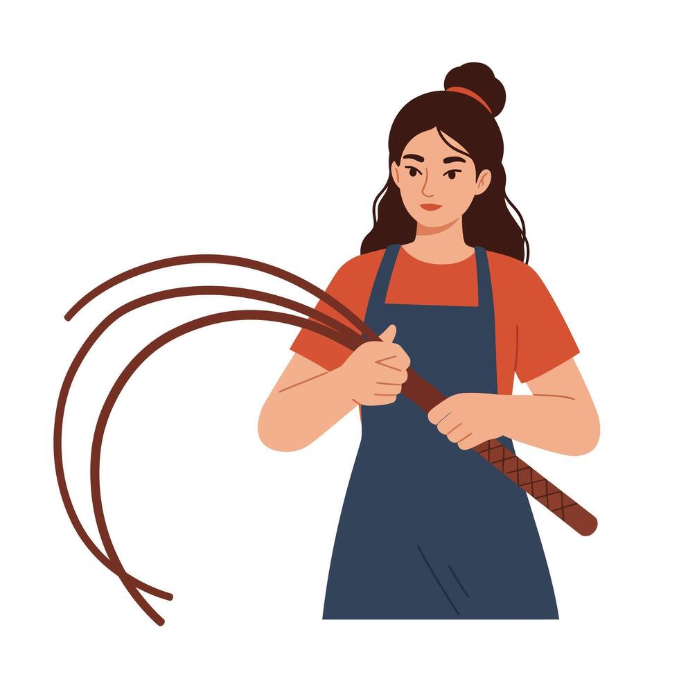 Woman Holding a Traditional Tool in a Minimalist and Flat Design Illustration vector