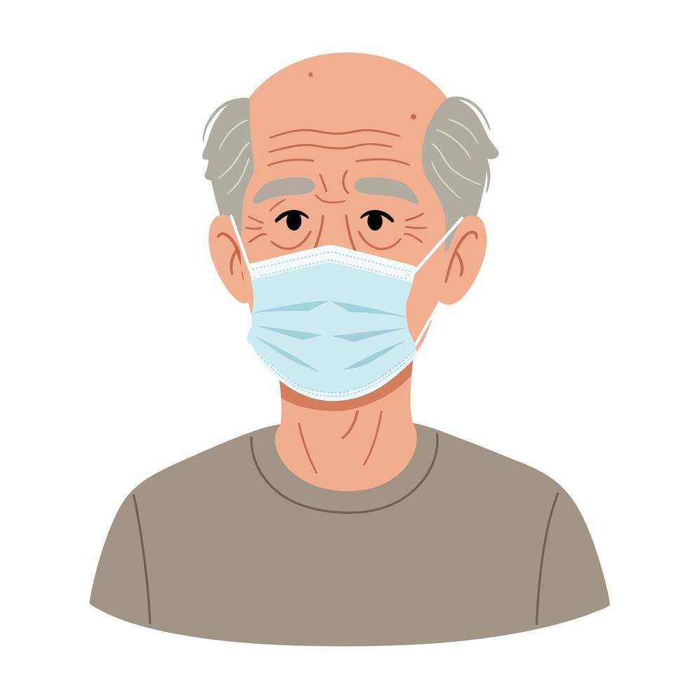 Elderly man wearing a protective mask in flat art style vector