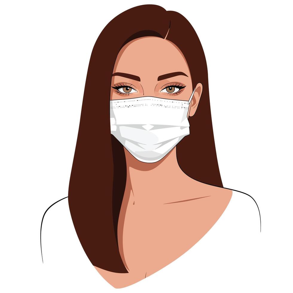 Female character wearing a face mask in flat art style for health awareness illustration vector