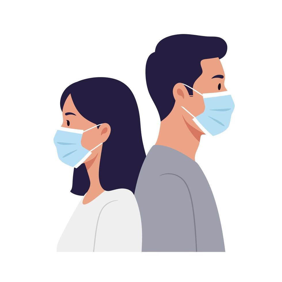 Two people wearing masks in flat style art illustration vector