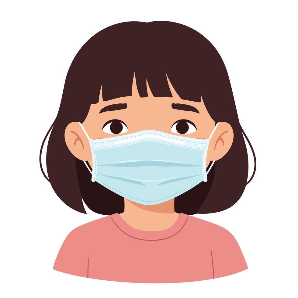 Child wearing a protective mask in a flat illustration style vector