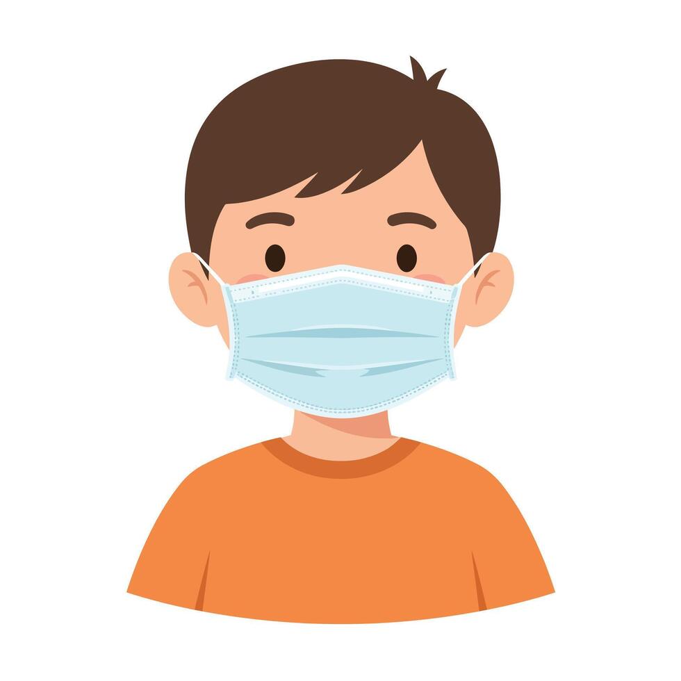 Child wearing a face mask in a minimal flat design illustration vector