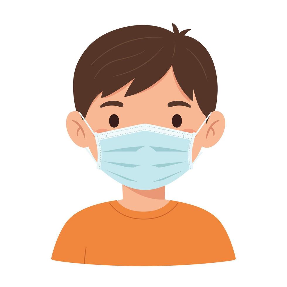 Boy wearing a face mask in flat art style for health awareness vector