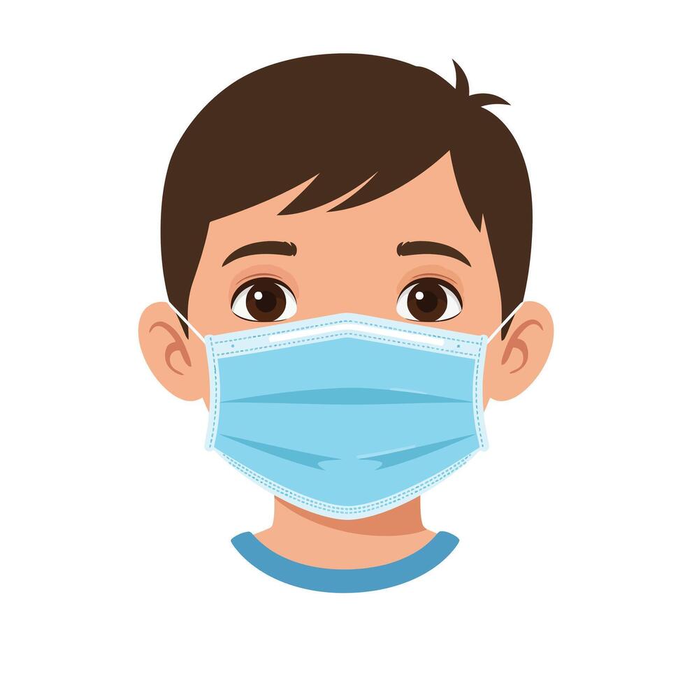 Boy wearing a blue mask in a flat and minimal design illustration vector