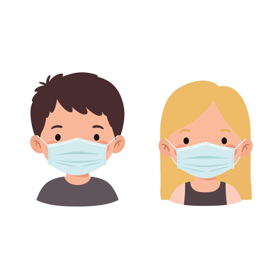 Two characters wearing masks in flat design style illustration vector