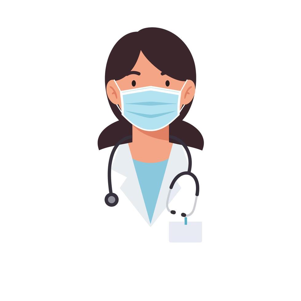 Medical professional with stethoscope wearing mask in flat art vector