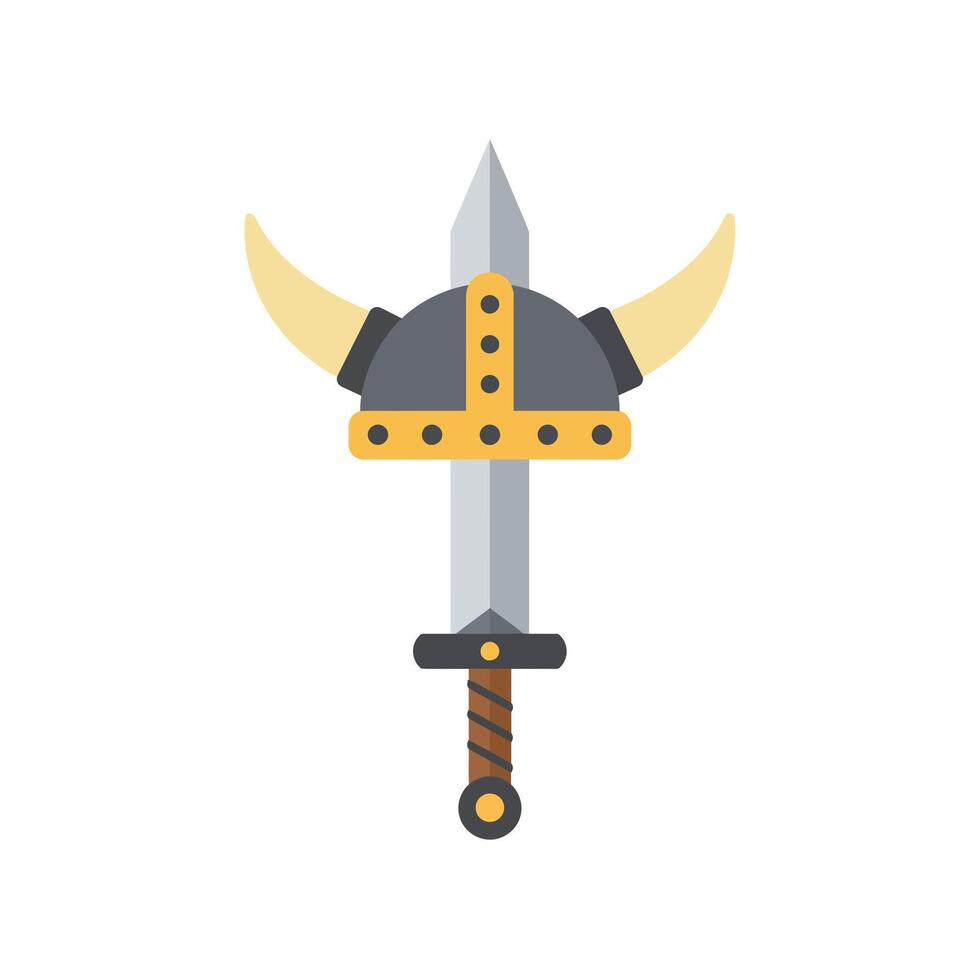 Viking helmet and sword in flat design style art ais vector