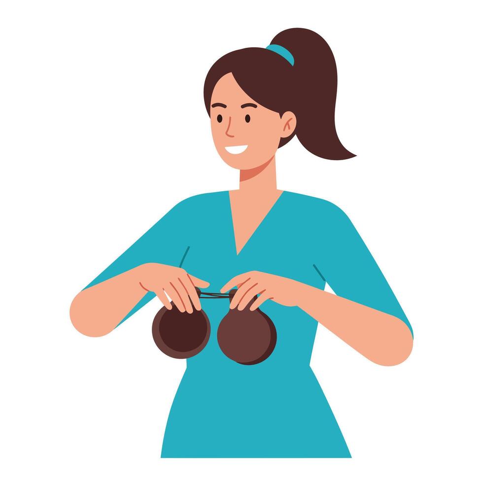 Woman with Brown Cups Changing Expression in Flat Art vector