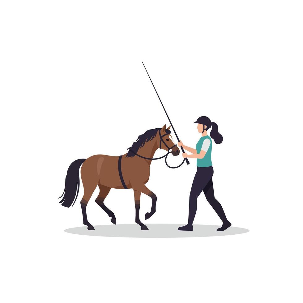 Horse being led by a person in flat art style illustration vector