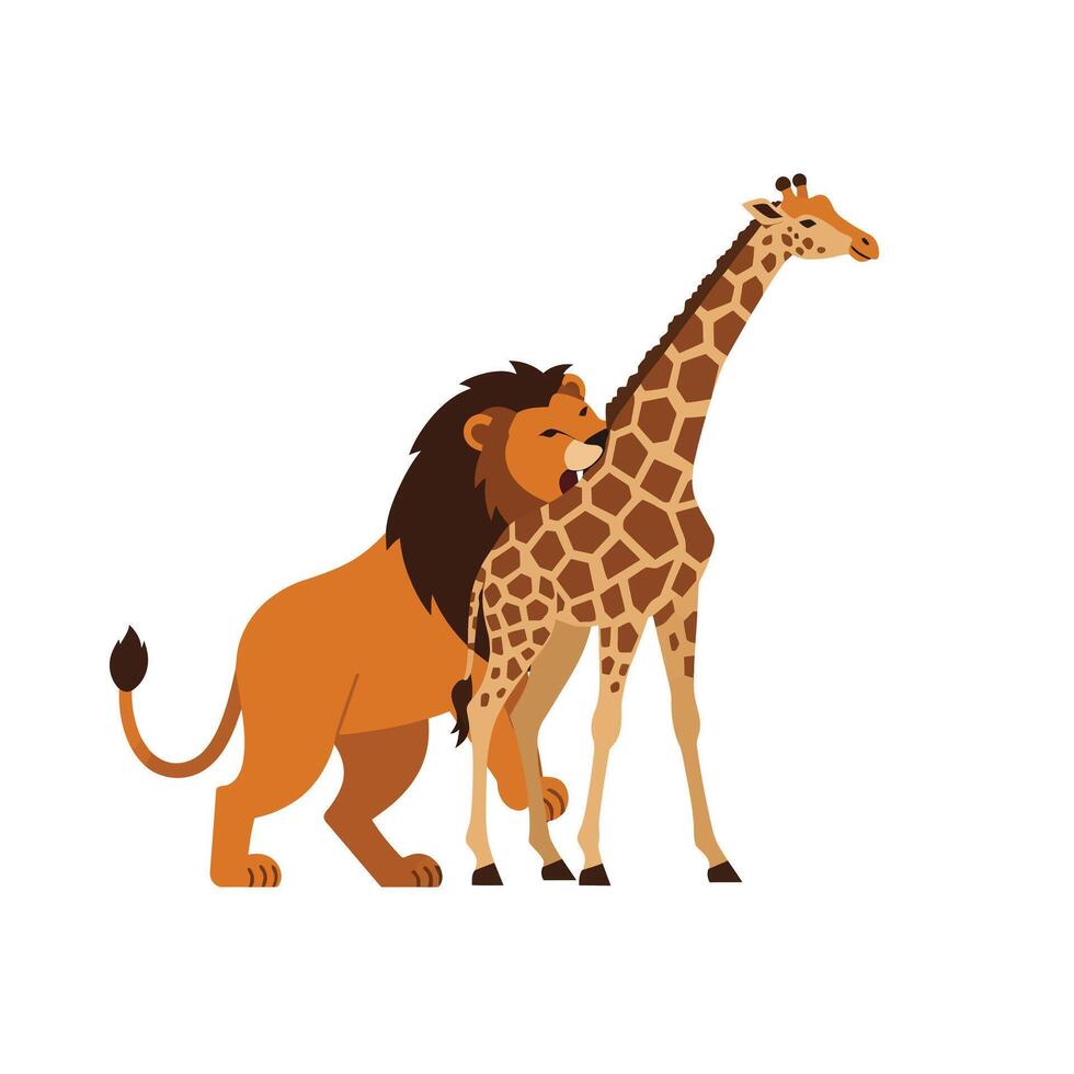 Lion and giraffe friendship in flat design style illustration vector