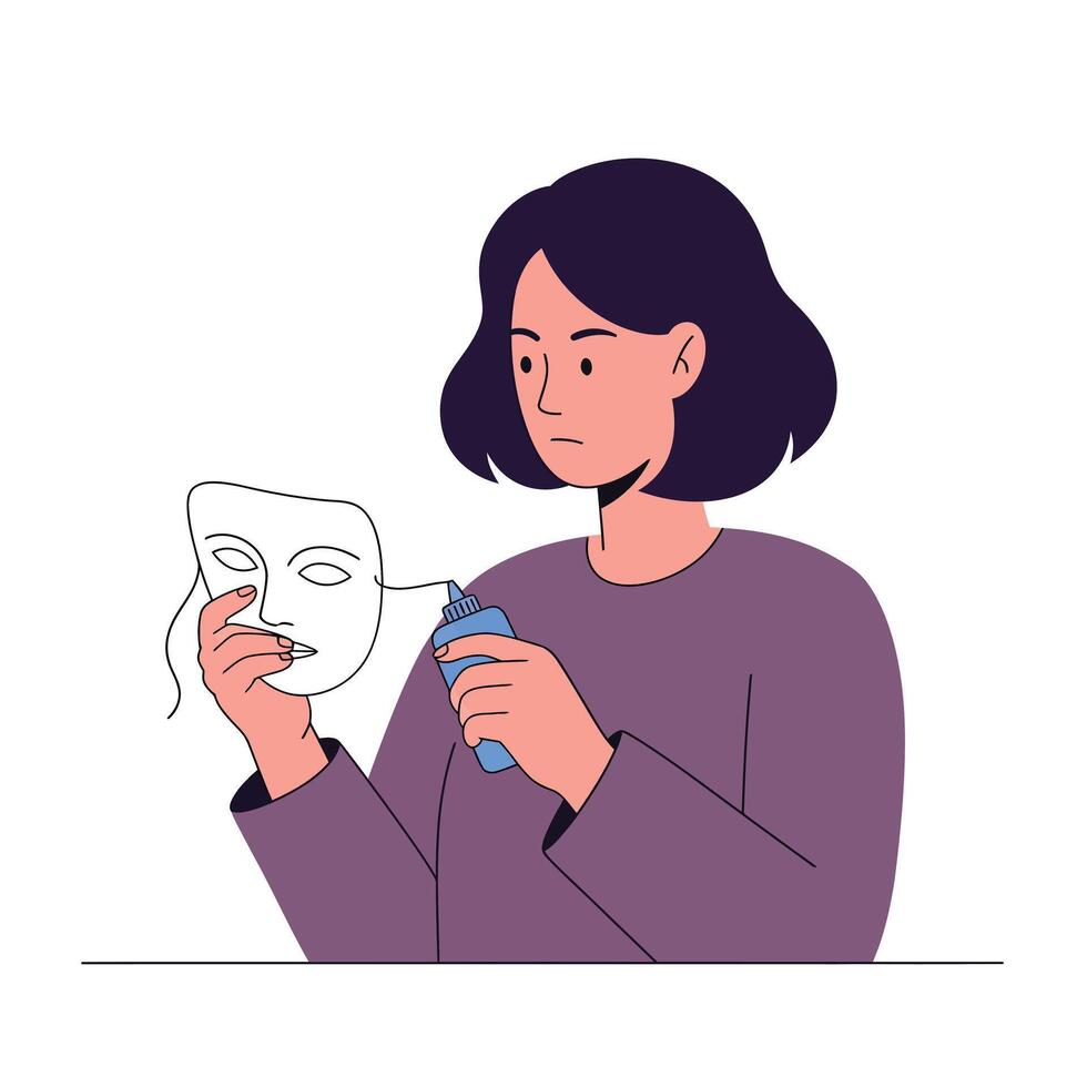 Woman holding a mask and spray can in flat illustration vector