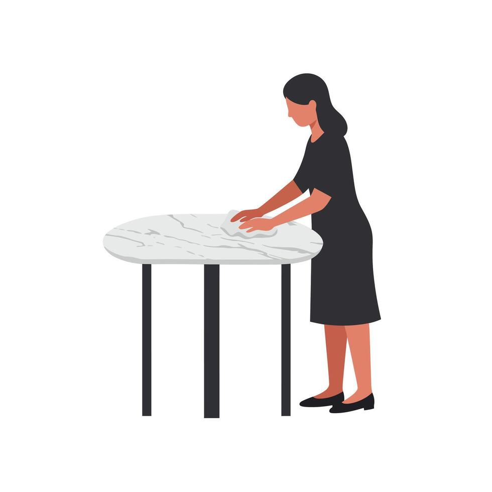 Woman Working at a Marble Table in Minimal Flat Design Art vector