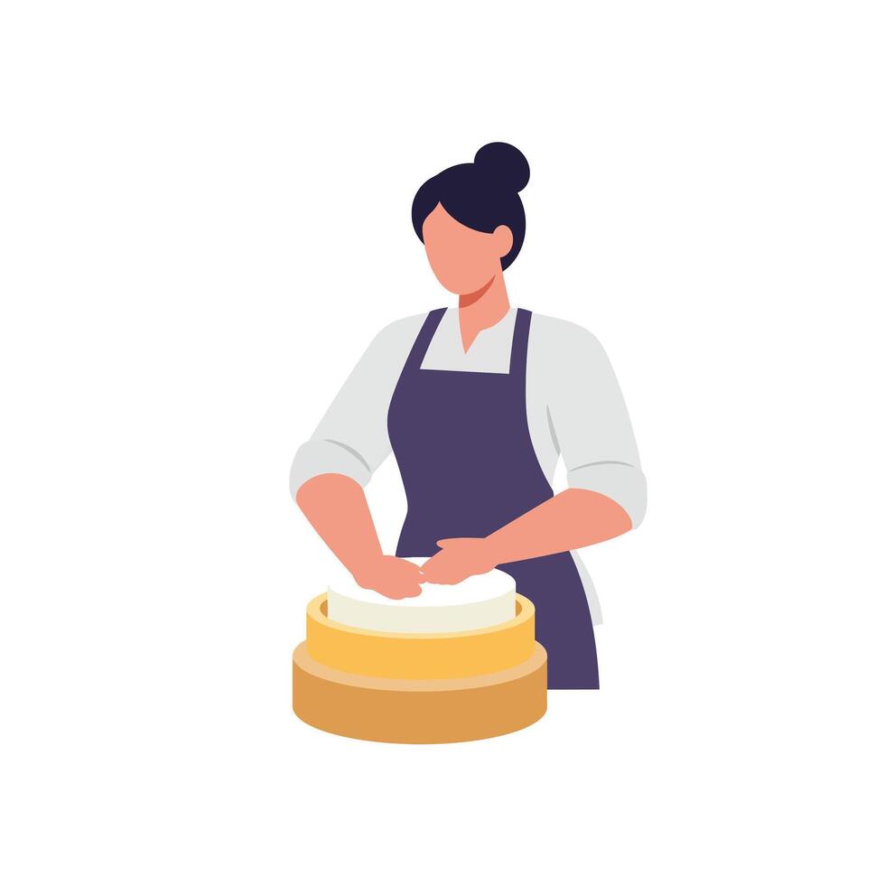 Woman preparing dough with a rolling pin in flat art style illustration vector