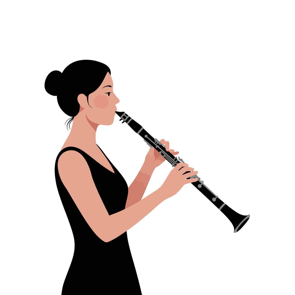 Woman playing a clarinet in a minimal flat style illustration vector